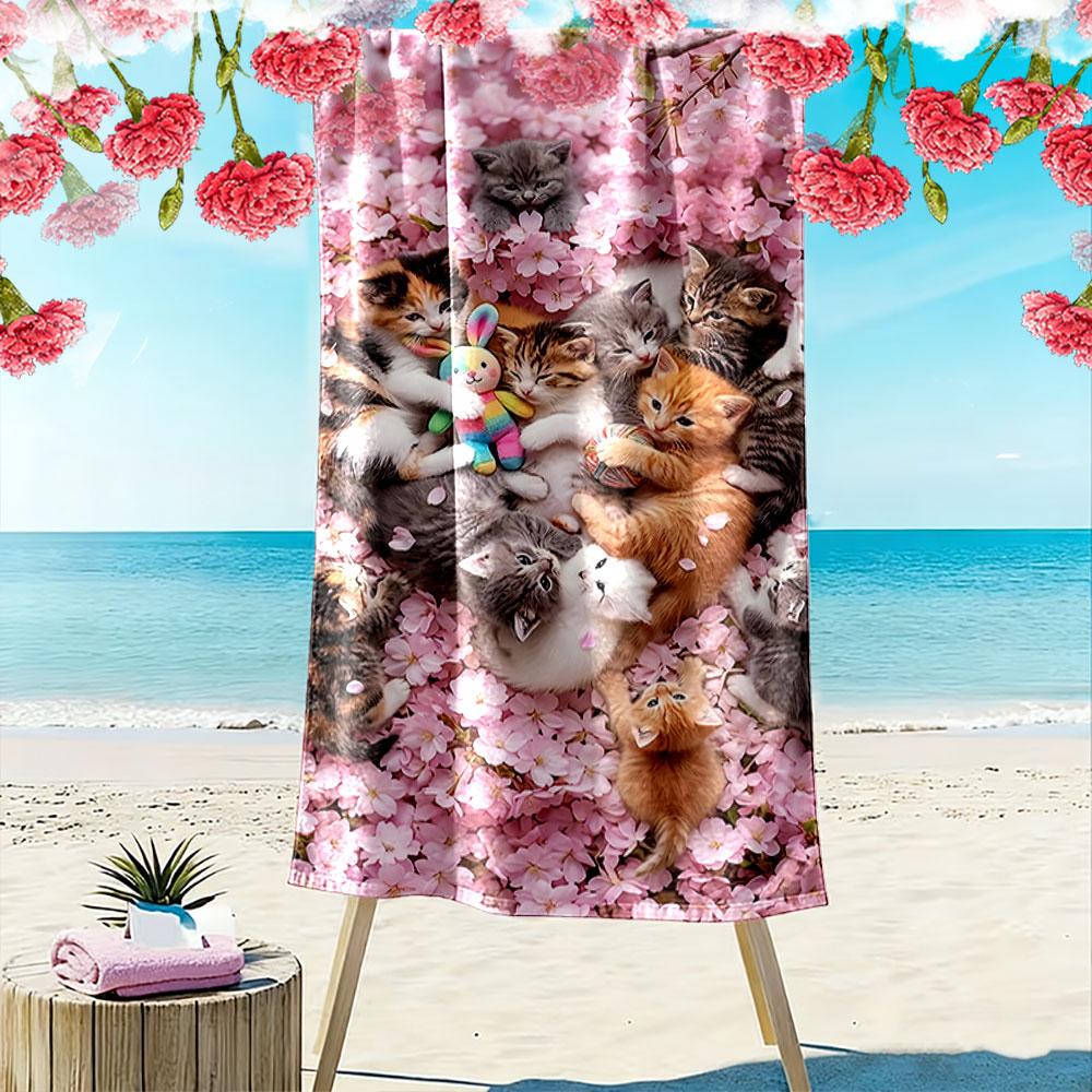Cute Kittens and Cherry Blossoms A must-have beach towel for beach travel
