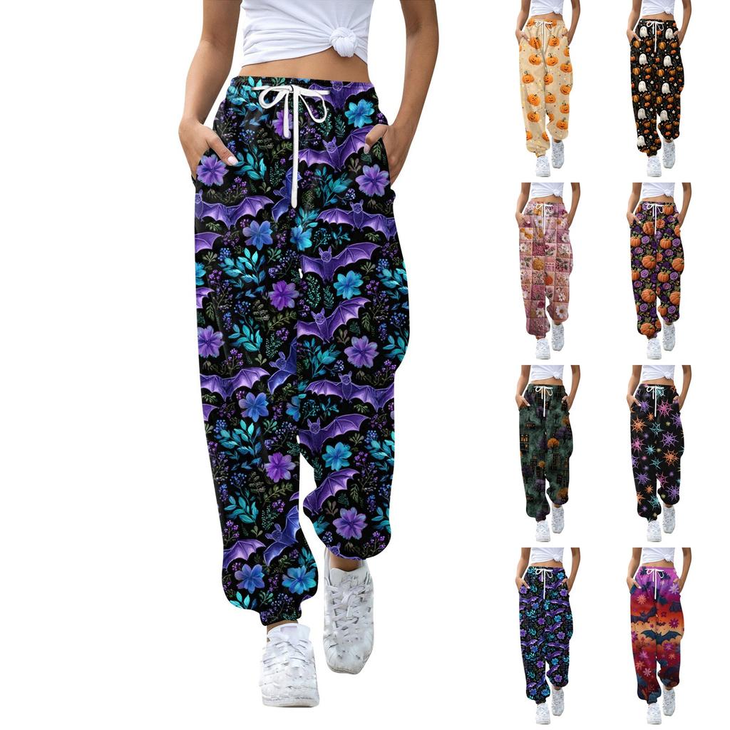 Women's Sports Pants With Pockets Fashion Print Elastic Waist Pants Casual Sweatpants Pants