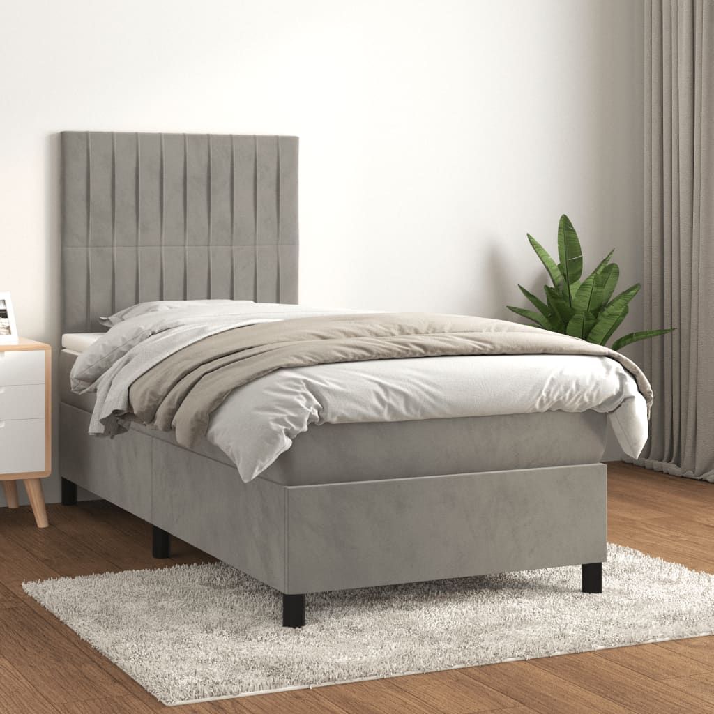 Vidaxl Континентальная кровать с матрасом, светло-серый, бархат, 100x200 см