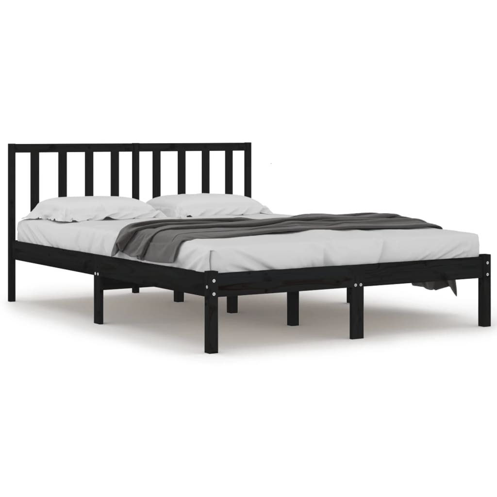 Solid Wood Bed Frame Black Pine 140 x 190 cm