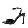 Fashion Black Patent Leather Ankle Strap Buckle Heeled Sandals Women Sexy Square Open Toe High Heels Summer Elegant Party Office Shoes
