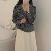 2023 Spring European Contrast Jacquard Collar Knit Women's Long Sleeve Cardigan Sweater