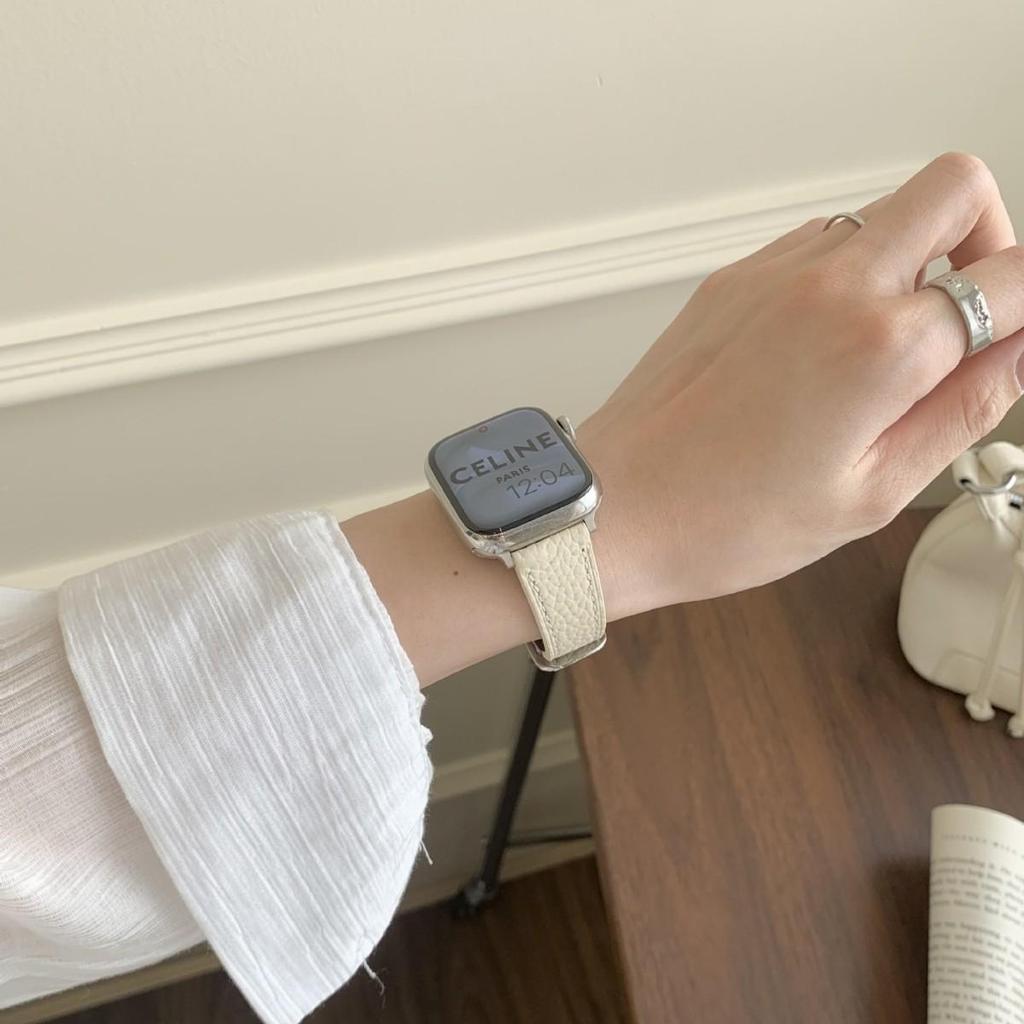 Совместимый ремешок из телячьей кожи с текстурой личи для Apple Watch S10/iWatch 98765SE и Huawei GT5/GT4 - Женский стиль