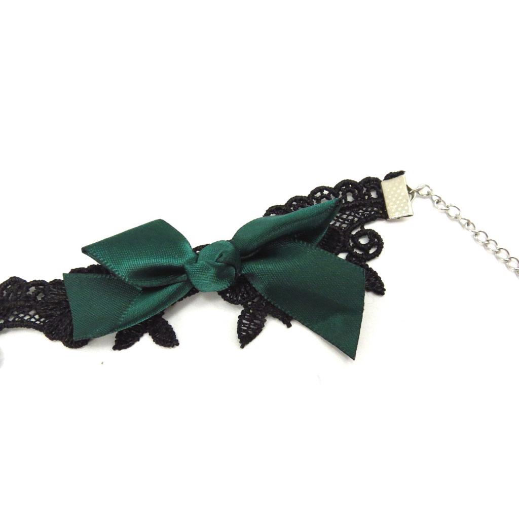 Les Trésors De Lily [K6583] - Black Green 'Courtisanes' Ankle Chain (lace)