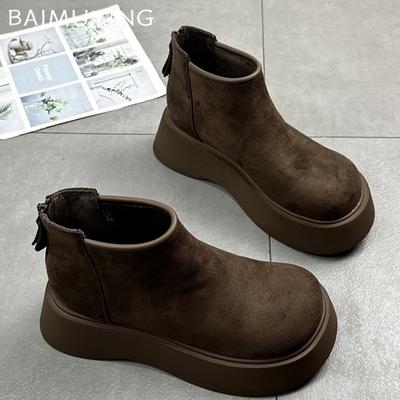 Замшевые женские ботильоны на платформе, модная обувь на плоской подошве, женская обувь 2025 года, тренд, зимняя дизайнерская брендовая, удобная, повседневная, для ходьбы, для снега, Botas Mujer