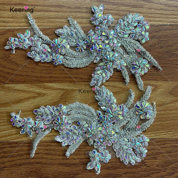 Customize Shoulder Charming Clear Crystal Beaded Bodice Rhinestone Applique Patch for Party Wedding Dress