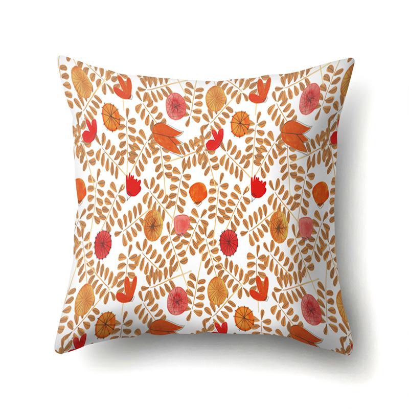 Polyester Pillowcase Ins Style Plant Flowers Nordic Printed Peach Leather Velvet Cushion Cover Sofa Waist Cushion Cover
