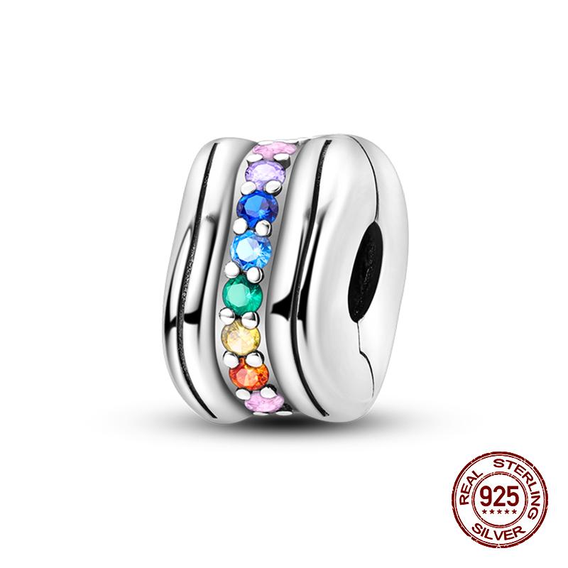 Fashion 100% 925 Sterling Silver Colorful Zircon Stars Moon Separator Charms Bead Fit Original Bracelet Fine DIY Jewelry