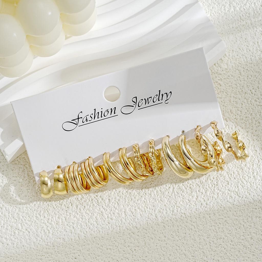 6 пар ретро многослойных серег-кольцов, золотые круглые серьги для женщин, ювелирные аксессуары