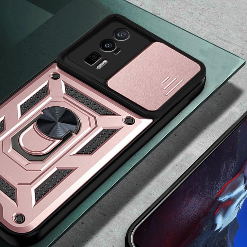 Armored case for Xiaomi Poco F5 Pro, CamShield Slide, pink rose gold