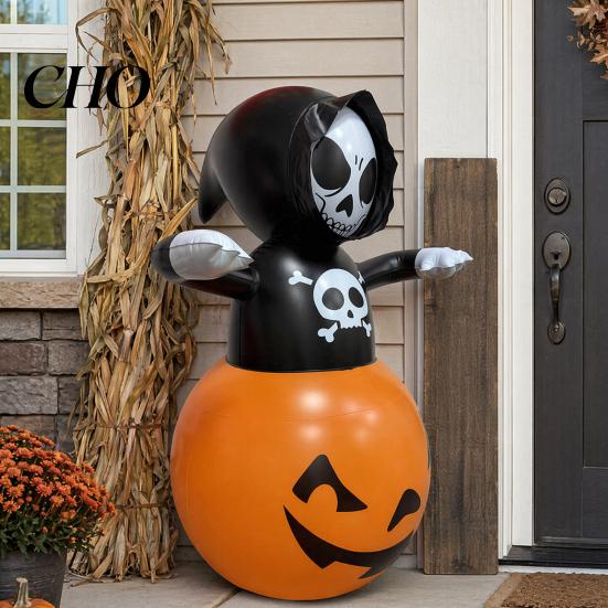Inflatable Halloween Character Grim Reaper Decoration, Large Spooky Blow Up Outdoor Decoration with Pumpkin for Yard, Lawn, Porch, Haunted House,