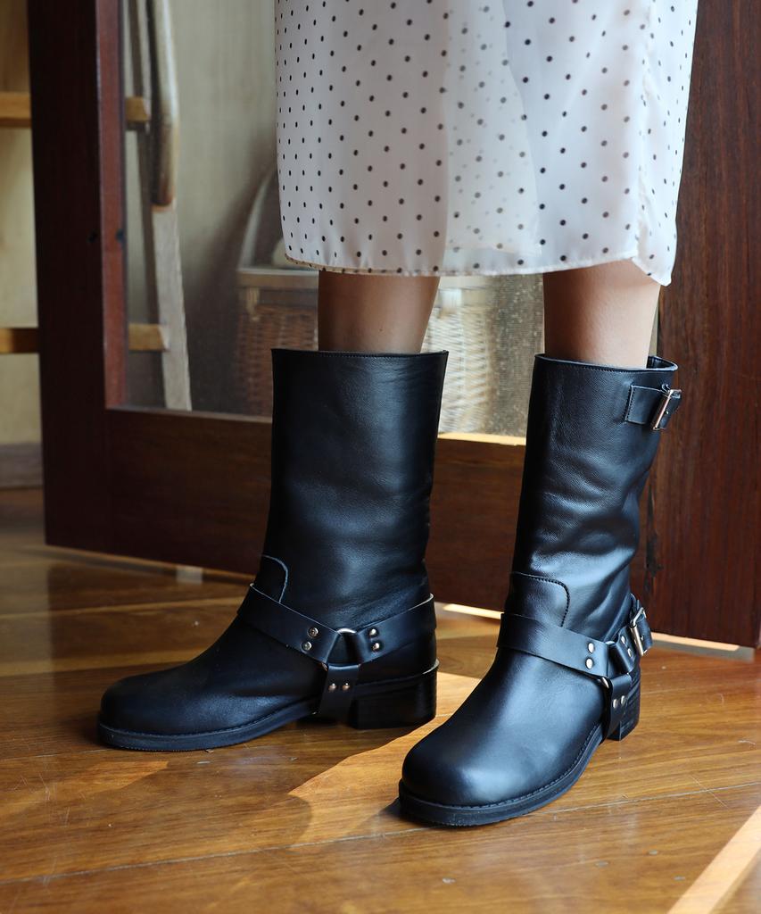 Moodnight Simon 2-Way Biker Mid-Calf Boots - Detachable Belt / 3 Colors 4Cm