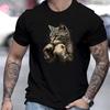 Boxing Cat With Gloves Graphic Print T-Shirt,Lightweight Summer T-Shirt Breathable Cool, Comfortable Wear