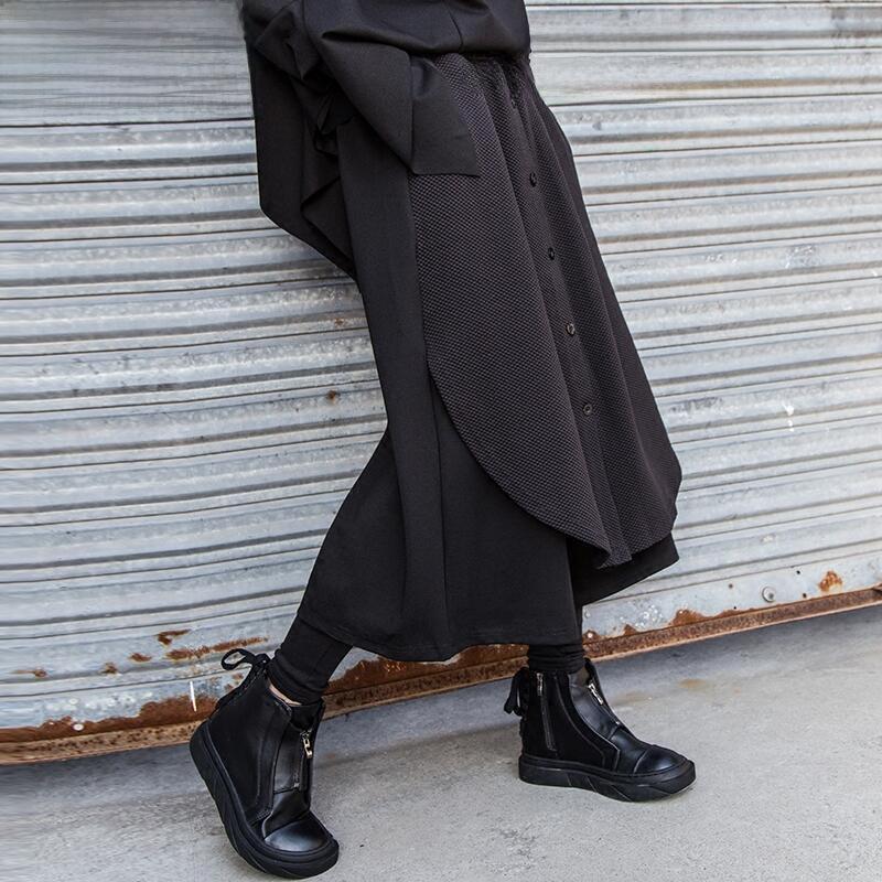 Европейский уличный стиль 2025: Женские повседневные брюки-двойки с имитацией сращивания, широкие, с завышенной талией - коллекция осень/зима.