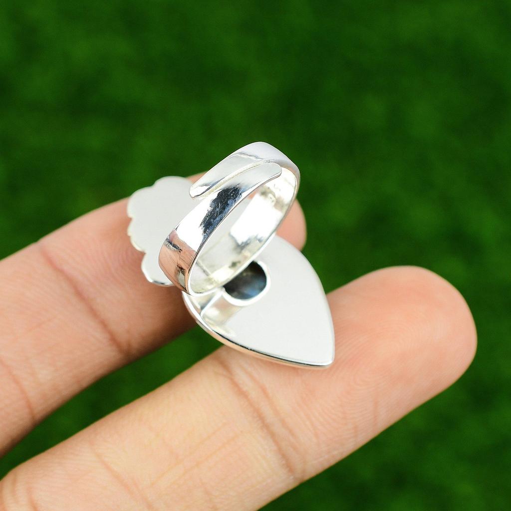 Natural Labradorite 925 Silver Stackable Flower Adjustable Ring For Women