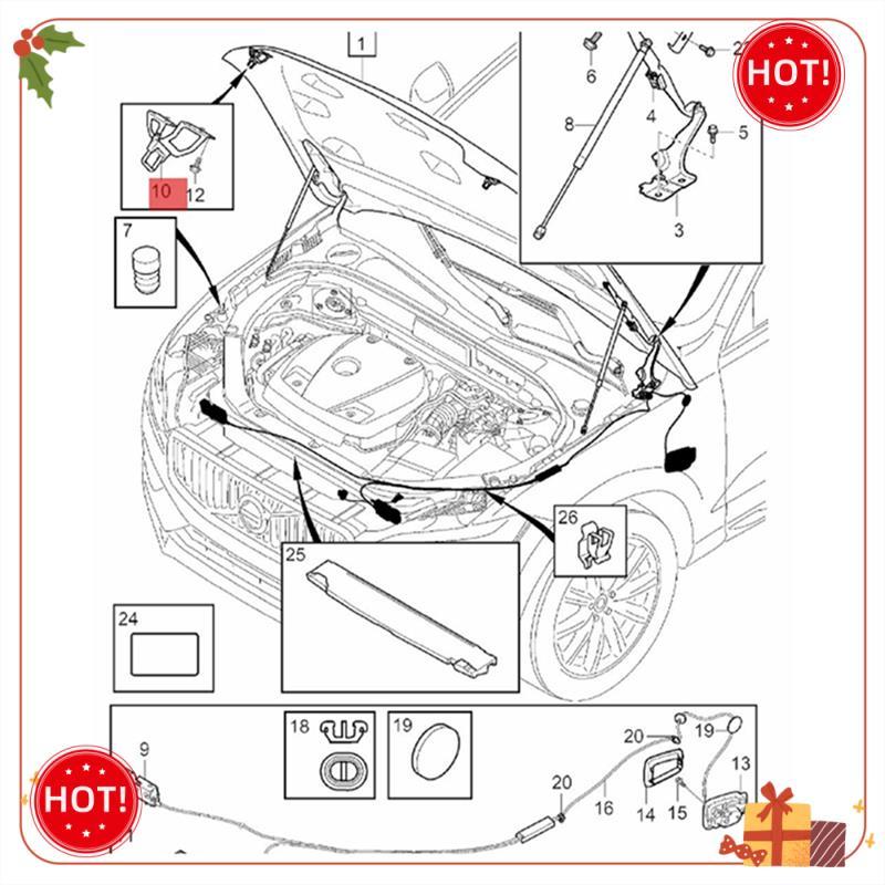 Durable-32219336 Left Front Hood Lock Bracket Safety Lock Catch For Volvo XC60 2018- Car Bonnet Hook Catch Brace