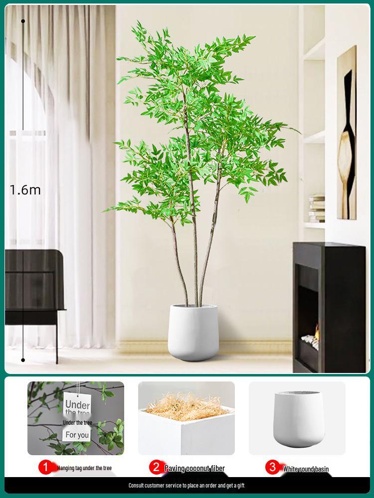 Artificial Nandina Domestica Potted Plant for Home Decoration - Green Ornamental Bonsai for Living Room or Sofa Side Decor.