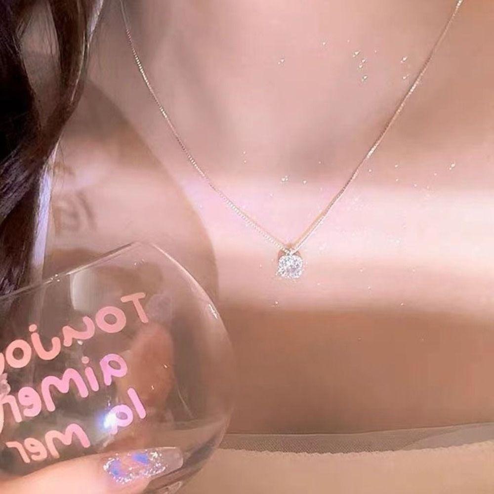 Charm Jewelry Necklaces Block Gift Romantic Clavicle Chain Block Zircon Pendant  Wedding Party