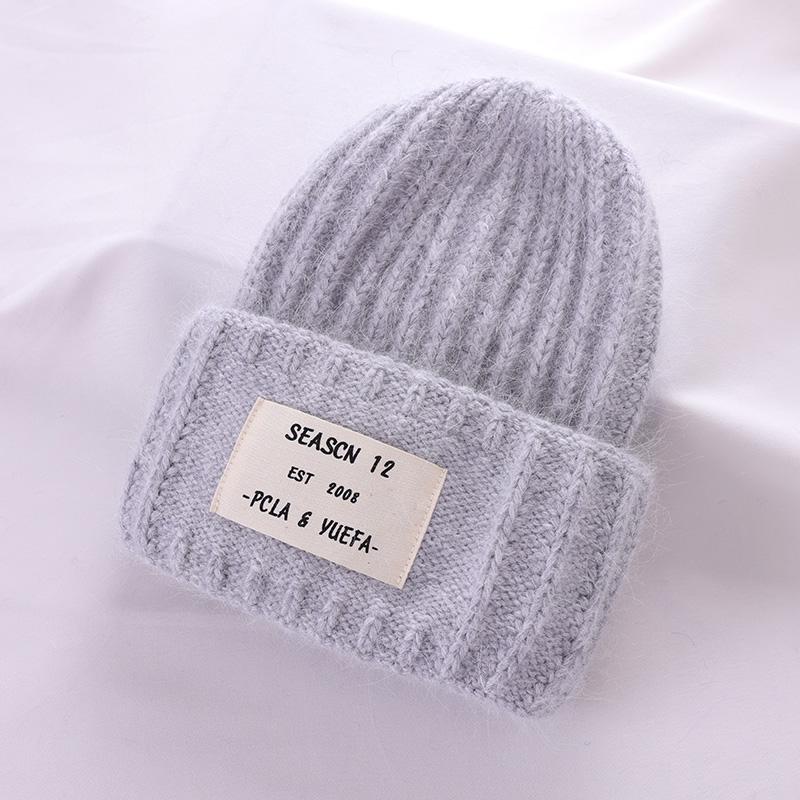 2022 зимняя шапка из кроличьего меха для женщин, мягкие теплые пушистые однотонные вязаные шапки из ангоры, кашемировые шерстяные шапочки Skullies