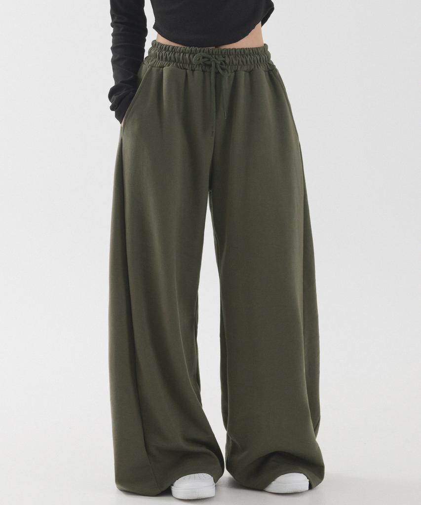 PIANER Side Pleated Wide Sweatpants (Khaki)