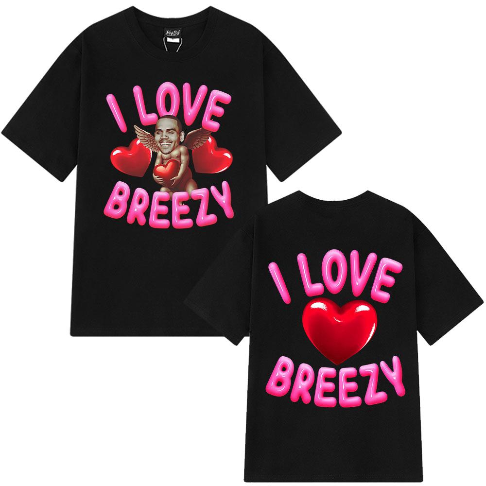 Rapper Chris Brown I Love Breezy Bowl XX Tour T-shirt Men Women Fashion Hip Hop T Shirt Oversized Polyester Casual T-shirts Tops