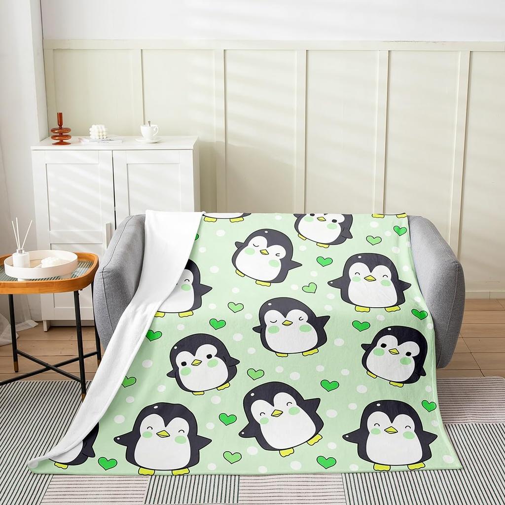 Penguin Blanket Soft Cute Penguins Flannel Fleece Throw Blanket Lightweight Fuzzy Plush Blanket for Couch Bed Sofa Home Decor