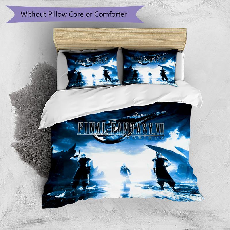 3pcs Duvet Cover Set (1*Duvet Cover + 2*Pillowcase, Without Core), Final Fantasy Print Bedding Set, Bedroom Decor, All‑Season, Birthday Gift