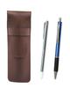Набор из 2 зернистых пеналов из коровьей кожи шоколадного цвета с металлическим индикатором и шариковой ручкой с металлическим захватом синего цвета и SASTYO-701S-WZ2067BP-L-2