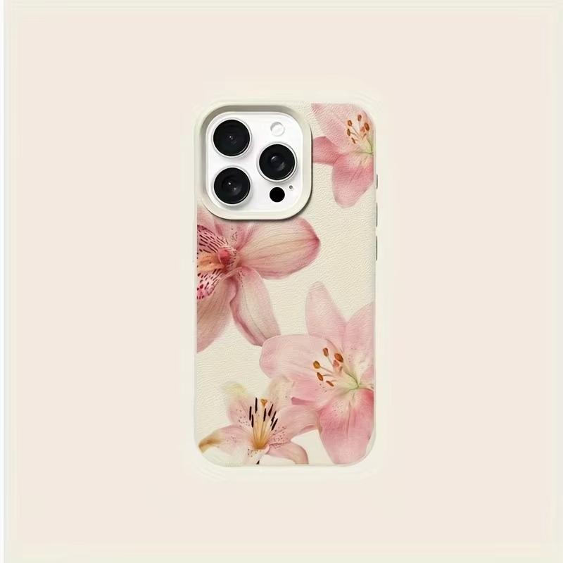 Чехол для телефона с рисунком цветка розовой лилии для iPhone 17 Pro Max 16 Plus 15 Pro 14 13 12 11 XR 17Air Мягкий чехол с текстурой личи