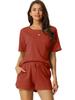Lounge Short Pullover with S [cheibear] Nightwear, Plain, Set, Sleeves, Shorts, Jogger, Summer, Tracksuit, Women's, Red,