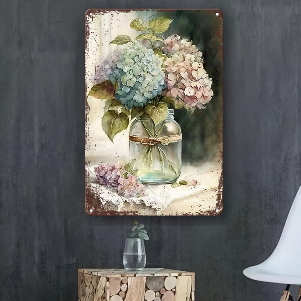 Винтажная металлическая декоративная табличка с изображением цветов гортензии - Водонепроницаемая настенная подвеска для дома, сада, фермерского дома - Английский язык