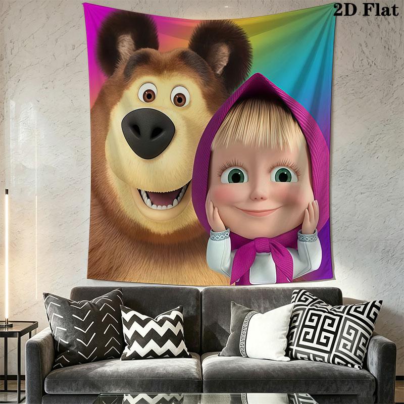Masha & Bear Wall Hanging Printed Fabric Blanket Decorative Tapestries for Bedroom Living Room Home Decor