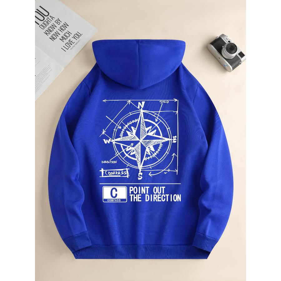 Men's New Fashion Hoodie, Casual Daily Drawstring Hooded Sweatshirt, Geometric Printing, Front Kangaroo Pocket, Men's Jacket