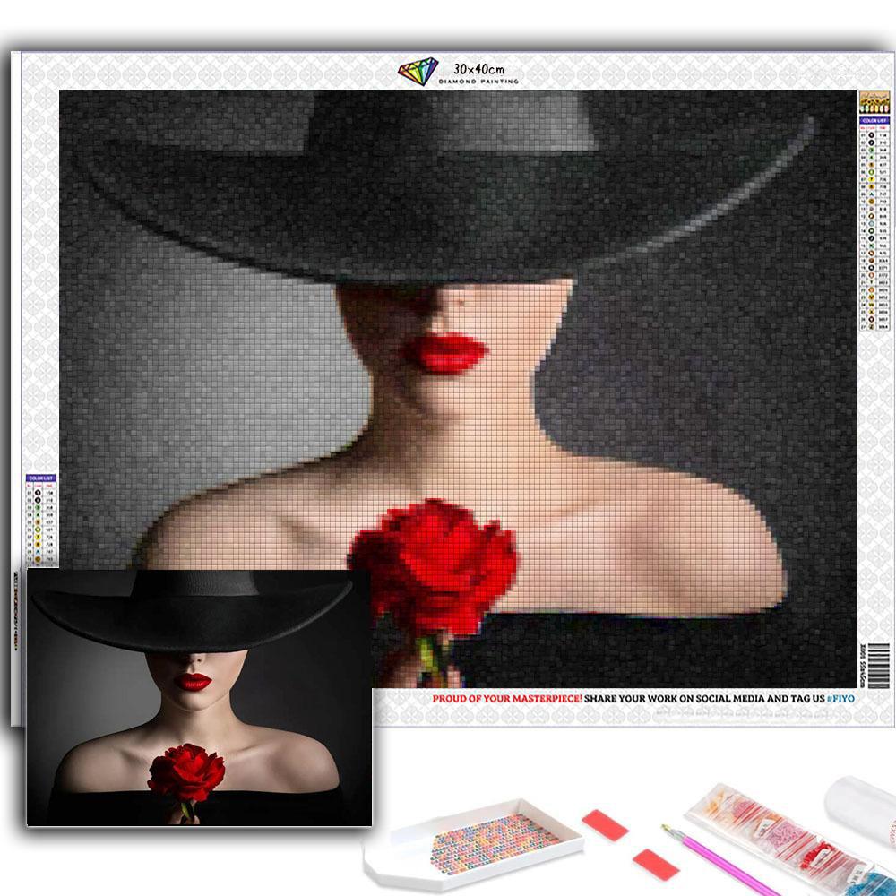5D DIY Алмазная картина Женщина в шляпе Набор для вышивки крестом Мозаика Алмазная вышивка Роза Полный круглый/квадратный дрель Украшение дома