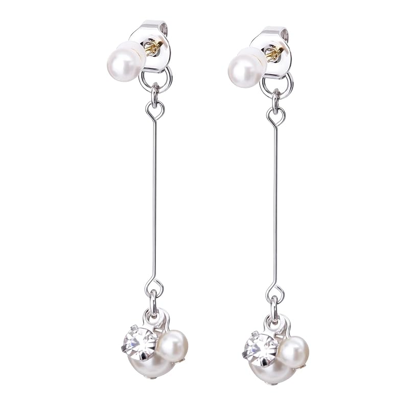 LOKUMI Earrings Made In Japan 18k Gold K18 Post K18 Compatible with Metal Allergies 2Way Pearl Bijou Back Catch Swing Earrings Long Ladies Simple Stud