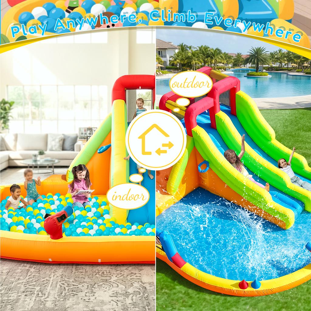 Inflatable Double Lane Inflatable Water Slide Bouncer Combo Bounce House with Water Pool,Trampoline,Shooting Net,Basket,Climbing