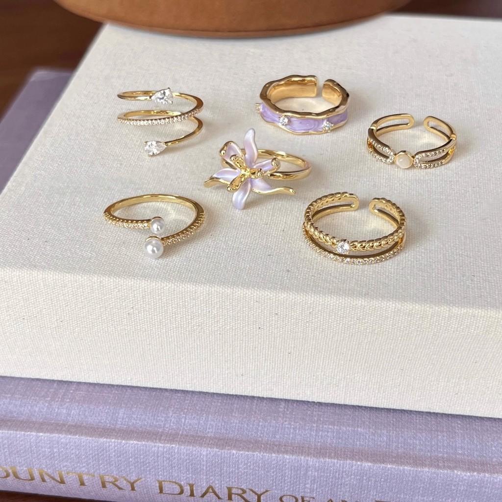 Elegant French Iris Violet Enamel Drop Oil Zircon Ring For Women Fashion Accessory