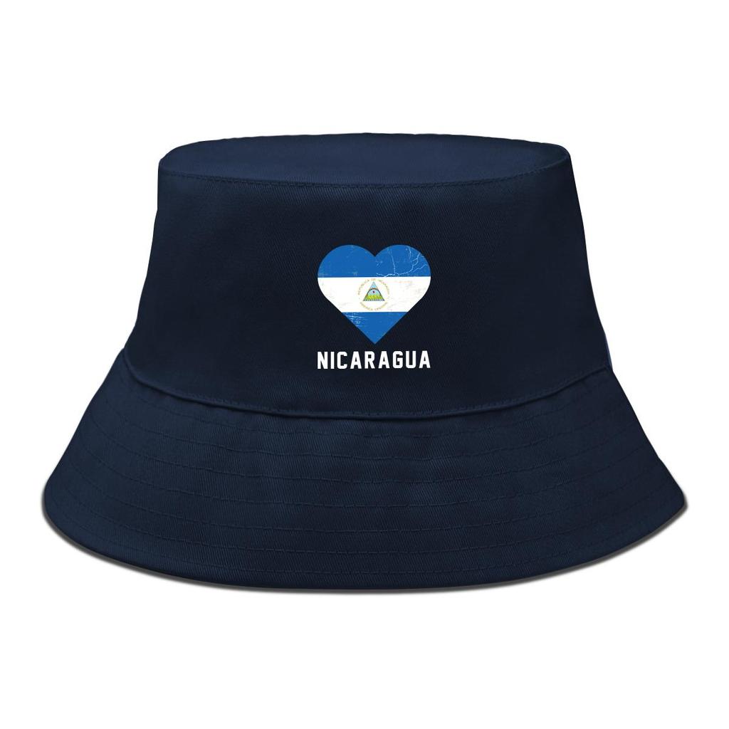 Flag of Nicaragua Print Bucket Hat , Heart Fisherman Cap Unisex Casual Spring Beach Hat