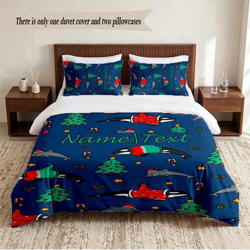 Christmas atmosphere Personalized Custom Name 3‑Piece Bedding Set Soft Duvet Cover Set For Bedroom Home Decor