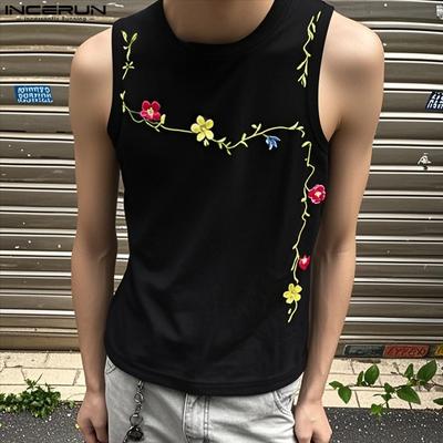 Летние мужские майки без рукавов с круглым вырезом, вышивкой, повседневные, свободные, тонкие