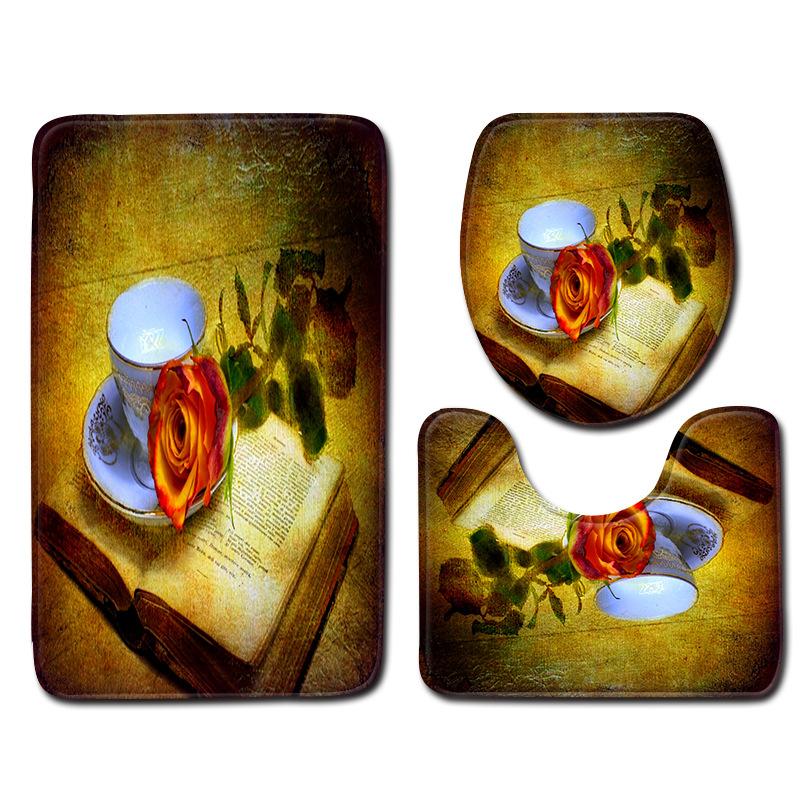 Креативный Ретро Ванная Туалет Три Предмета Комбинация Напольных Ковриков Бытовой Дверной Коврик Кухонный Впитывающий Нескользящий Ковер