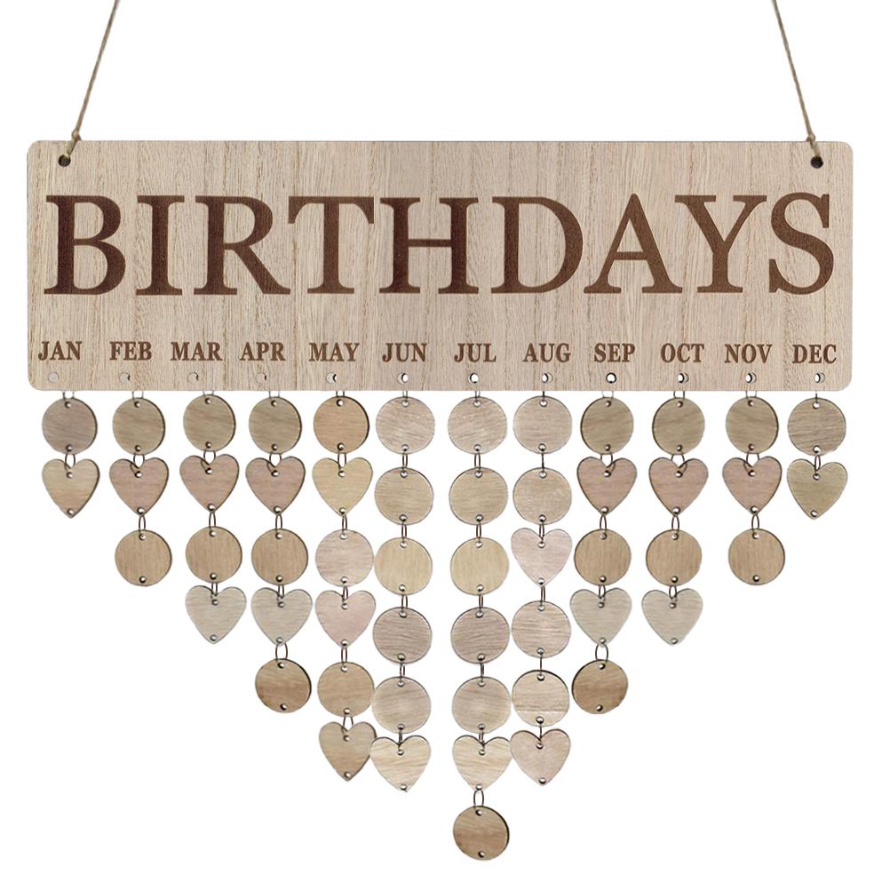 Family Birthday Calendar with Tags Wooden DIY Wall Hanging Board Birthday Reminder Calendar Plaque