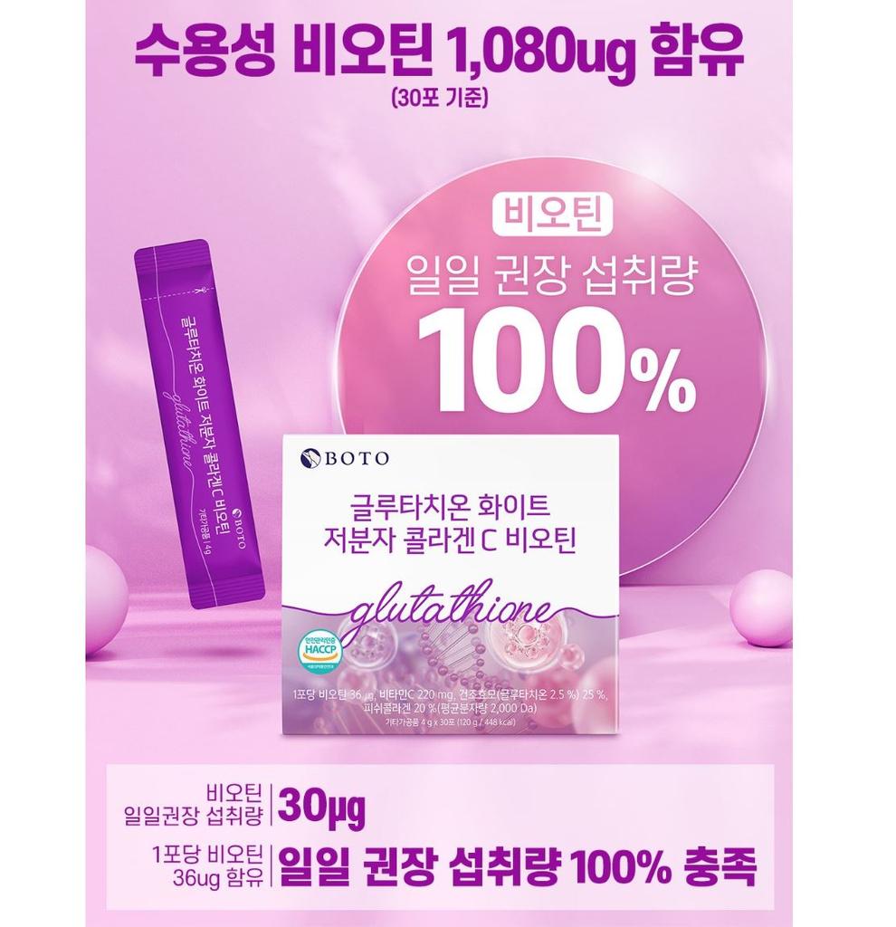 BOTO Glutathione White Collagen Small Molecule Vitamin C Biotin 4 G X 30 Sachets