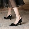 Fashion 2025 Hot Patent Leather Women Thin Heels Sexy Pumps Bow Chain Elegant High Heel Female Footwear Spring Wine Red Black 40