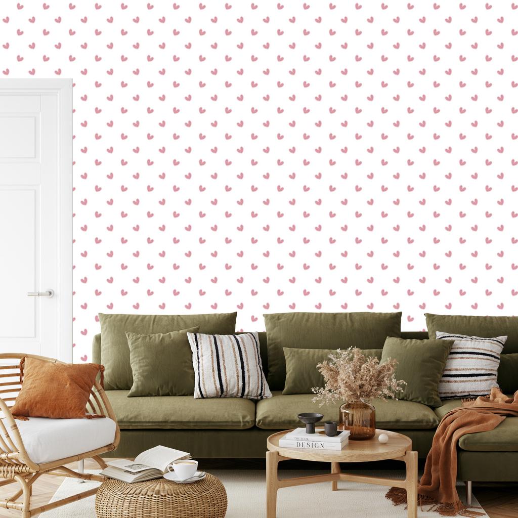 Heart Wallpaper White, Powder Pink and Coral 50x1000
