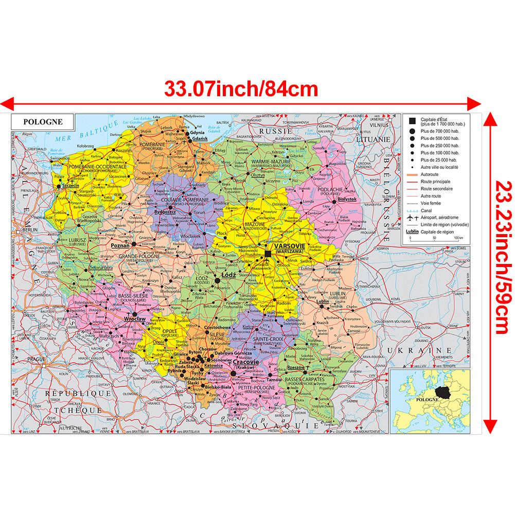 Карта французской серии - административная карта Польши, настенный декор, подарок, туристический/образовательный инструмент, для гостиной, ванной комнаты, домашнего офиса