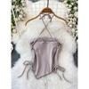 Gyaru Sexy Shoulder Strap Chest Pad Halter Top Women Summer Drawstring Slim Fit Slimming Irregular Short Top