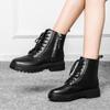 Женские ботильоны на плоской платформе, весенние ботинки, черные черные туфли на шнуровке среднего размера, модная обувь для вечеринок