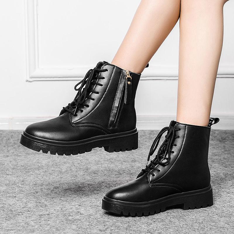 Женские ботильоны на плоской платформе, весенние ботинки, черные черные туфли на шнуровке среднего размера, модная обувь для вечеринок