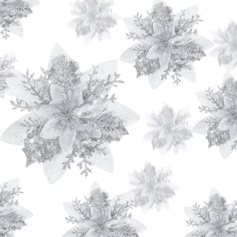 Christmas Tree Decoration 2026 Pink Balls Ornaments Glitter Poinsettia Flowers Berries Stems Snowflakes Bow Home Decor DIY Gifts